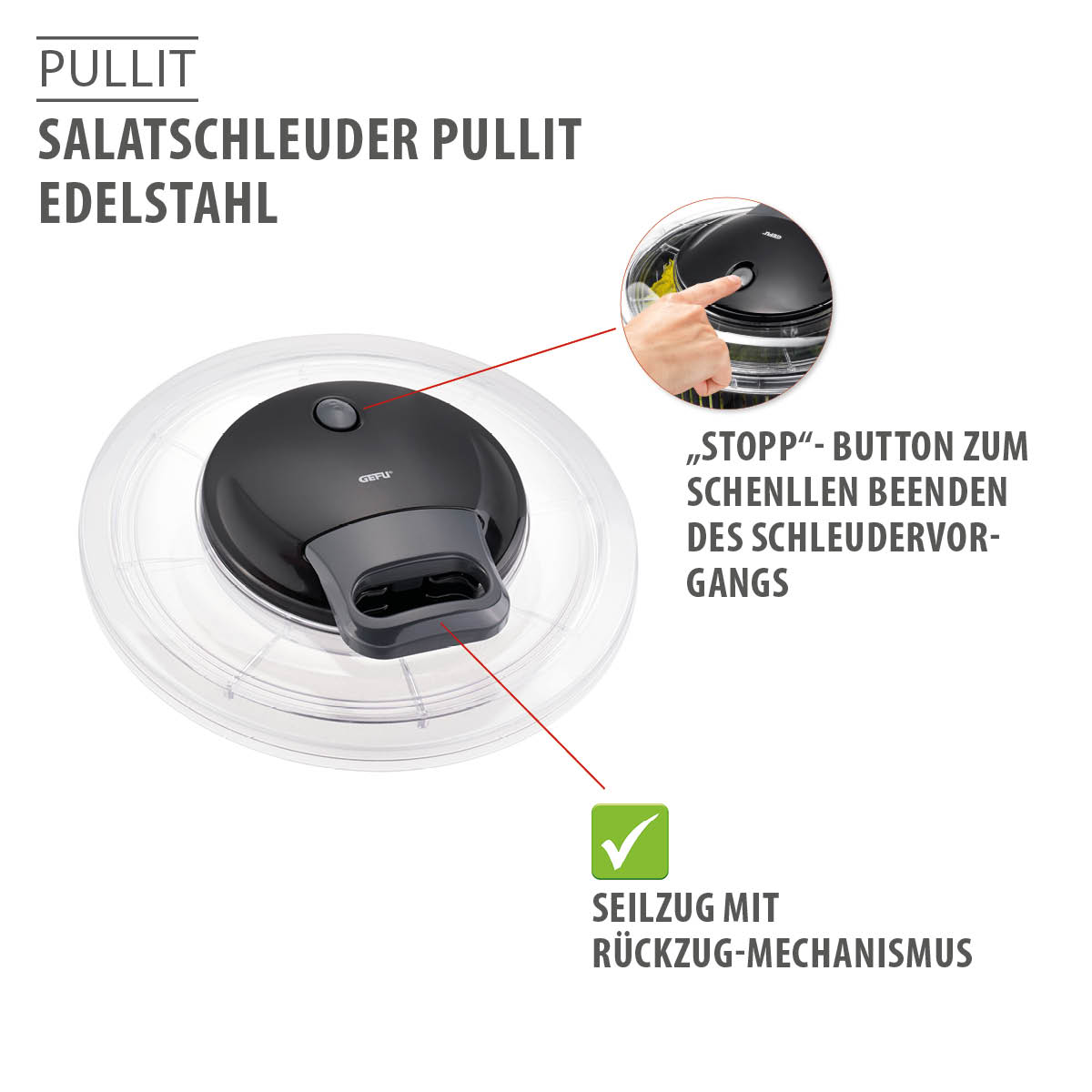 Salad spinner PULLIT, stainless steel, Ø 24 cm