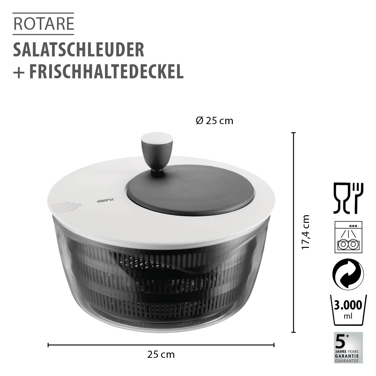 Salatschleuder ROTARE + Frischhaltedeckel