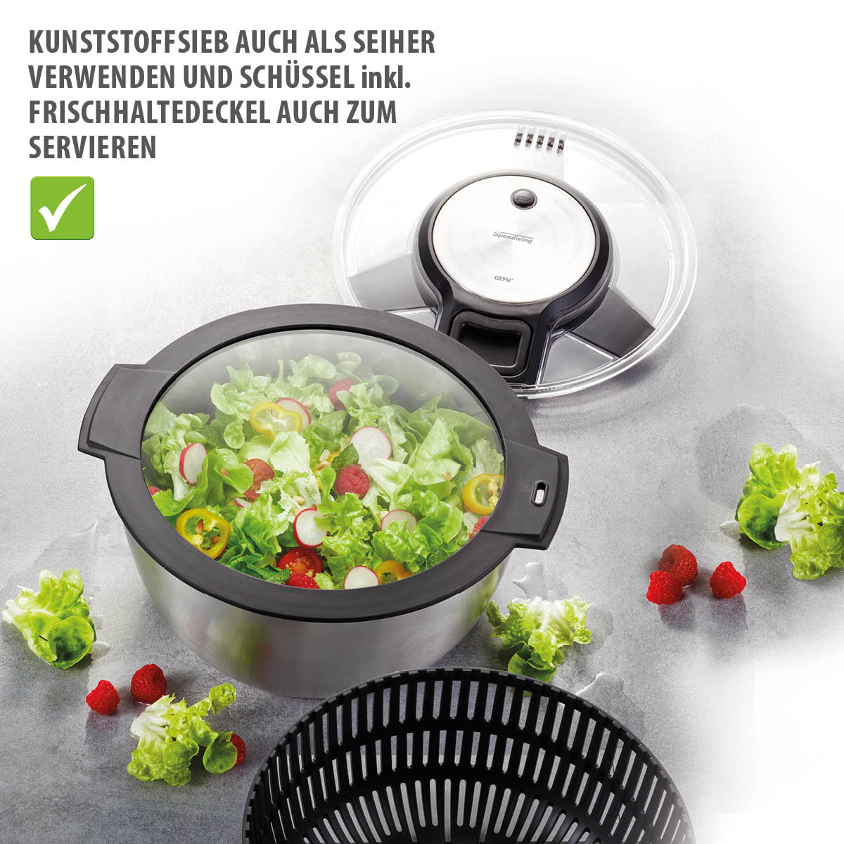 Set: Salatschleuder SPEEDWING® + Frischhaltedeckel