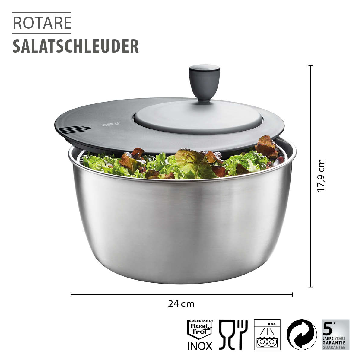 Salad Spinner ROTARE, stainless steel