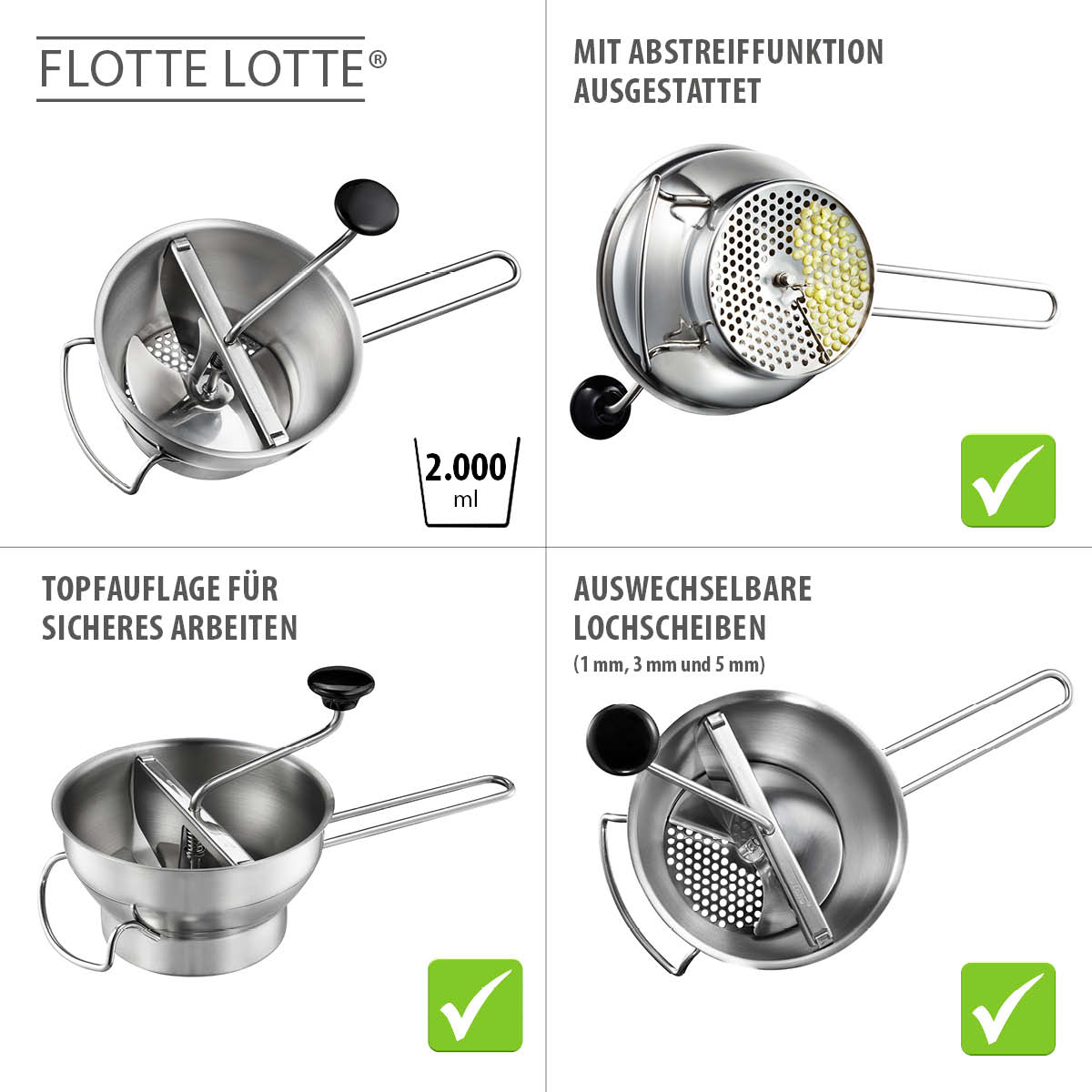 Passiergerät FLOTTE LOTTE® inkl. 3 Lochscheiben (1 mm, 3 mm und 5 mm)