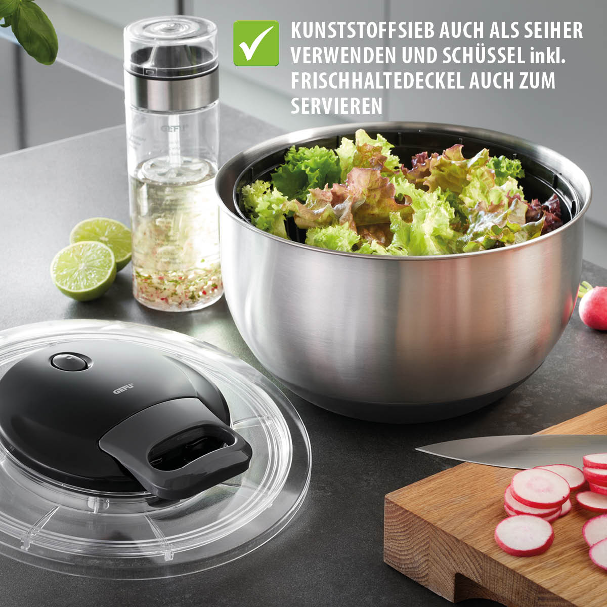 Salad spinner PULLIT, stainless steel, Ø 24 cm