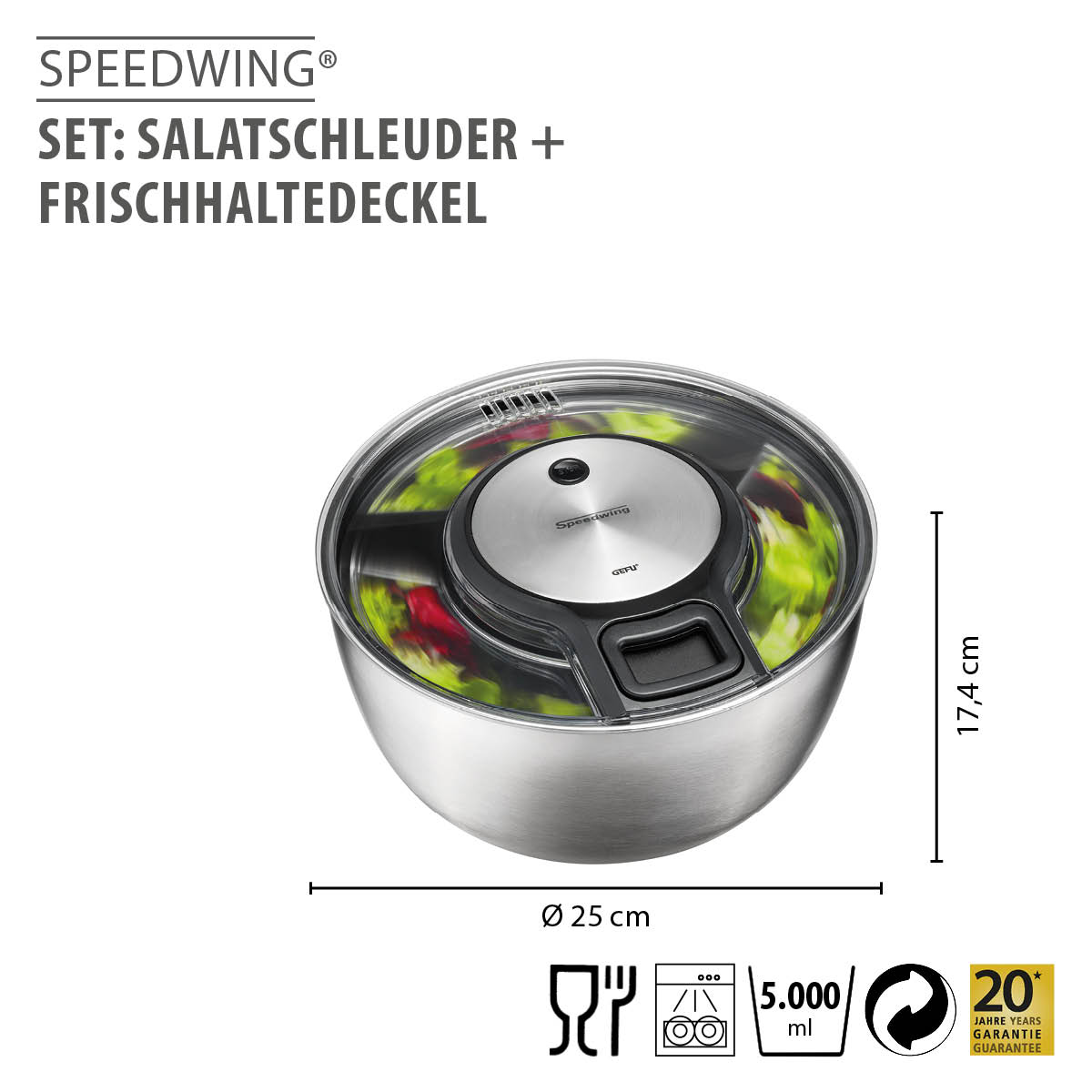 Set: Salatschleuder SPEEDWING® + Frischhaltedeckel