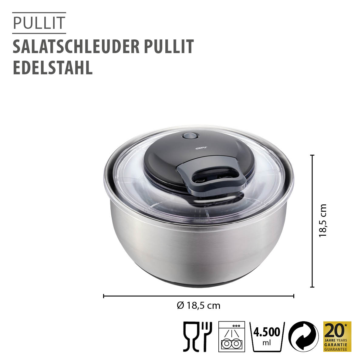 Salad spinner PULLIT, stainless steel, Ø 24 cm